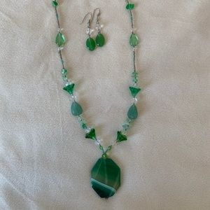 Green necklace and earrings